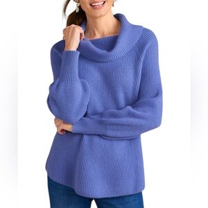 Soft Surroundings Calanthe Cashmere Pullover Tunic Cowl Neck Periwinkle Large